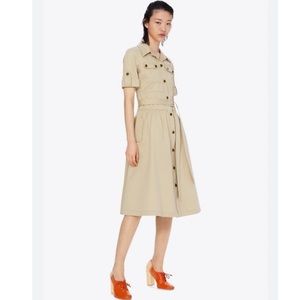 Tory Burch Safari Button-Front Short-Sleeve Cotton Shirtdress